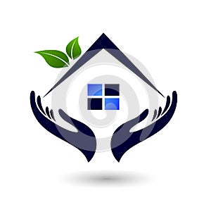 Abstract real estate people family green House roof and home logo vector element icon design vector on white background. photo