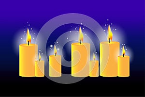 Abstract realistic candle bluebackground. Space background. Fire flame. Vector illustration. stock image.