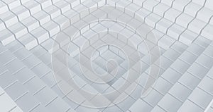 Abstract realistic design of white cubes step floor ,grid and square shape composition