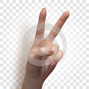 abstract realistic human hand image on checkered background, two fingers peace or victory sign vector photo