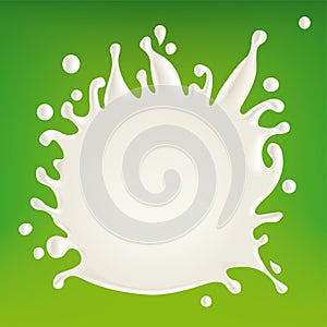 Abstract realistic milk splash isolated over green background
