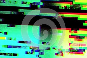 Abstract realistic screen glitch flickering, analog vintage TV signal with bad interference, static noise background photo