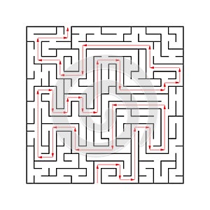 Abstract rectangle labyrinth with entry and exit. Game maze puzzle with solution. Vector Illustration.