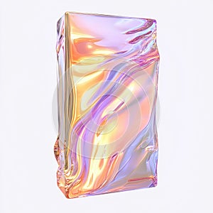 Abstract rectangular prism with holographic surface reflecting vibrant iridescent colors