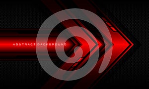 Abstract red arrow black cyber geometric line banner on black hexagon mesh pattern design ultramodern luxury futuristic technology