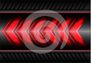 Abstract red arrow light power speed on gray metal design modern futuristic background vector