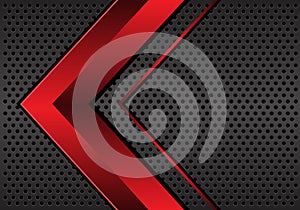 Abstract red arrow metallic direction on grey metal circle mesh design modern futuristic background vector