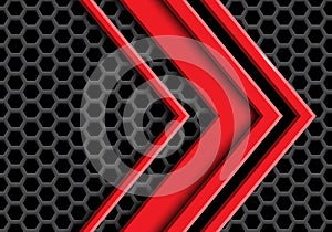 Abstract red arrow overlap on hexagon mesh design modern futuristic background vector