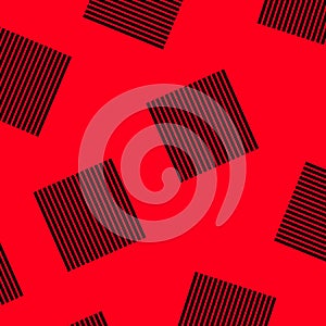 Abstract red background with black squares. Geometric figures. Minimal retro style, pop art