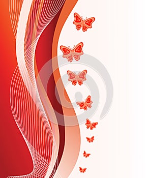 Abstract red background with butterflies