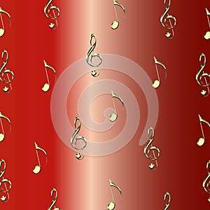 abstract red background with golden musical notes illustration