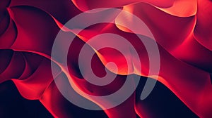 Abstract red background with ribbed shapes in origami paper style. Banner for design with wavy lines