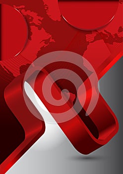 Abstract red background with wave and continents