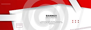 Abstract red banner background design template vector illustration with 3d overlap layer and geometric wave shapes. Polygonal