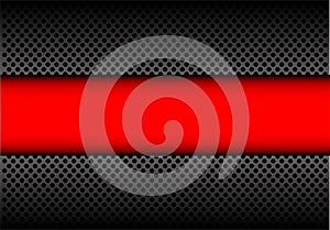 Abstract red banner on dark gray metal circle mesh design modern futuristic background vector.