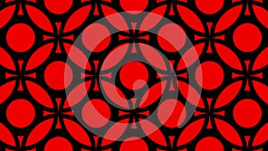 Abstract red and black color kaleidoscope in hypnotic motion. Design. Rows of colorful circles and rhombuses on changing