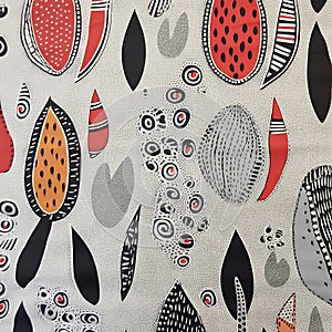 Abstract Red Black Orange and Grey Leaf Pattern