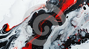 Abstract red and black paint swirls on white background