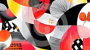 Abstract Red Black White Geometric Pattern Design