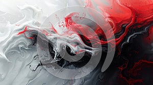 Abstract red, black, and white paint swirls