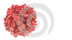 Abstract red blood cells clot in the shape of a sphere isolated on white background. Scientific and medical concept