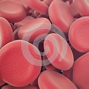 Abstract red blood cells, erythrocytes illustration, scientific, medical or microbiological background with depth of