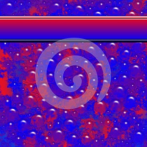 Abstract red blue background with turbulent texture. Glossy bubbles and banner.