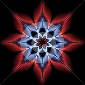Abstract Red and Blue Flame Fractal Flower