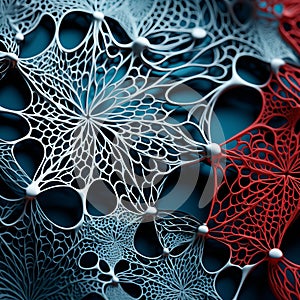 Abstract Red And Blue Rhinestone Art: Intricate Webs And Delicate Paper Cutouts