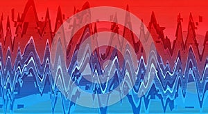 Abstract red and blue wavy lines with glitch effect, dynamic and distorted visual design