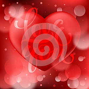 Abstract red bokeh background with smooth realistic heart