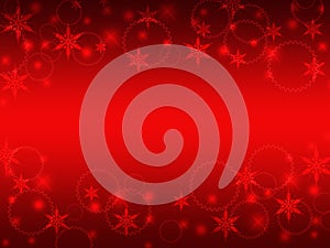 Abstract red christmas background with stars, circle and snowflakes