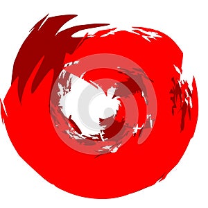 Abstract red circle with rough and dynamic brush or stroke texture
