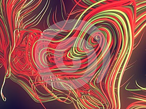 Interlacing abstract colored curves. Computer generated geometric pattern. 3D rendering