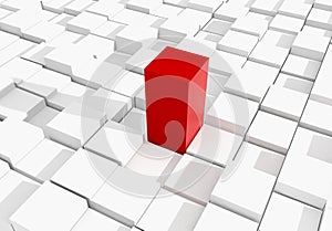 Abstract red cube on white cubic background 3D rendering