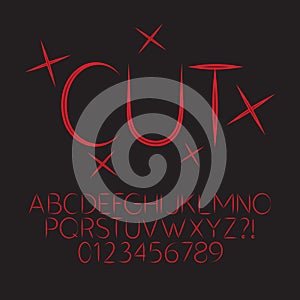 Abstract Red Cut Alphabet and Digit Vector