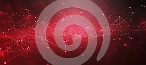 Abstract Red Digital Data Background, Network Connection with Dots and Lines Concept,