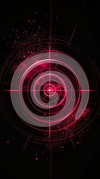Abstract Red Digital Target With Particles And Light Effects