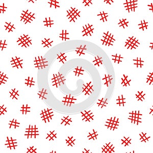 Abstract red doodle grid seamless pattern