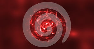 Abstract red energy round sphere glowing with particle waves hi-tech digital