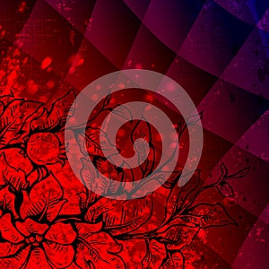 Abstract red floral background with dirt elements.