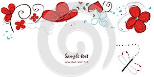 Abstract red floral doodle decorative greeting card vector