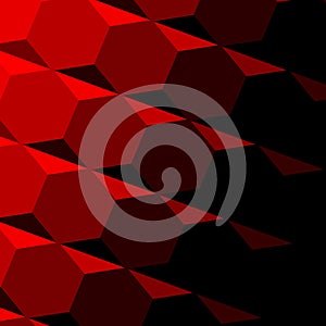 Abstract Red Geometric Texture. Dark Shadow. Technology Background Pattern. Repeatable Hexagon Design. Digital 3d Image. Tilt. photo
