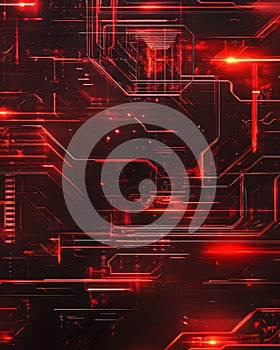 Abstract Red Glowing Circuit Pattern