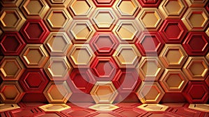 Abstract red and gold hexagonal pattern background design for presentation. Generative AI