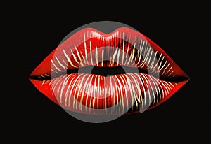 Abstract red with gold lips on a black background.