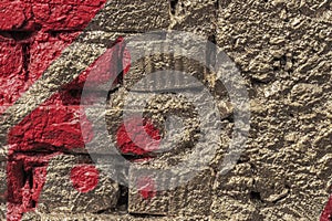 Abstract red golden background of painted brick wall texture