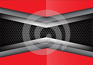 Abstract red gray metal overlap on circle mesh design modern background texture vector.