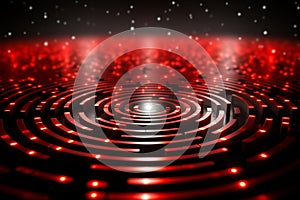 Abstract red grid tunnel or wormhole, futuristic 3d portal. Cosmic funnel-shaped spiral technology photo