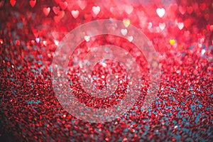 Abstract red heart glitter light bokeh holiday party background